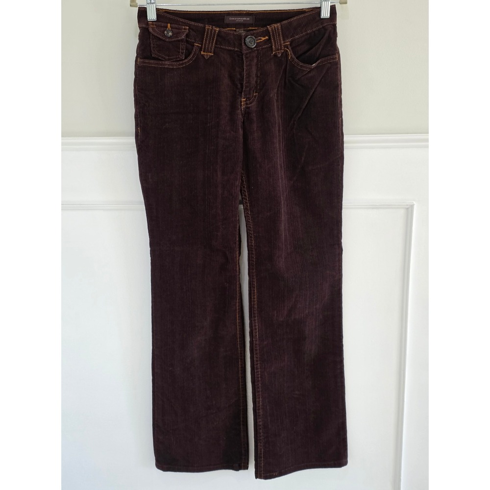 Christopher Blue Brown Corduroy Straight Leg Pants Size 6 Stretch Flap Pockets‎